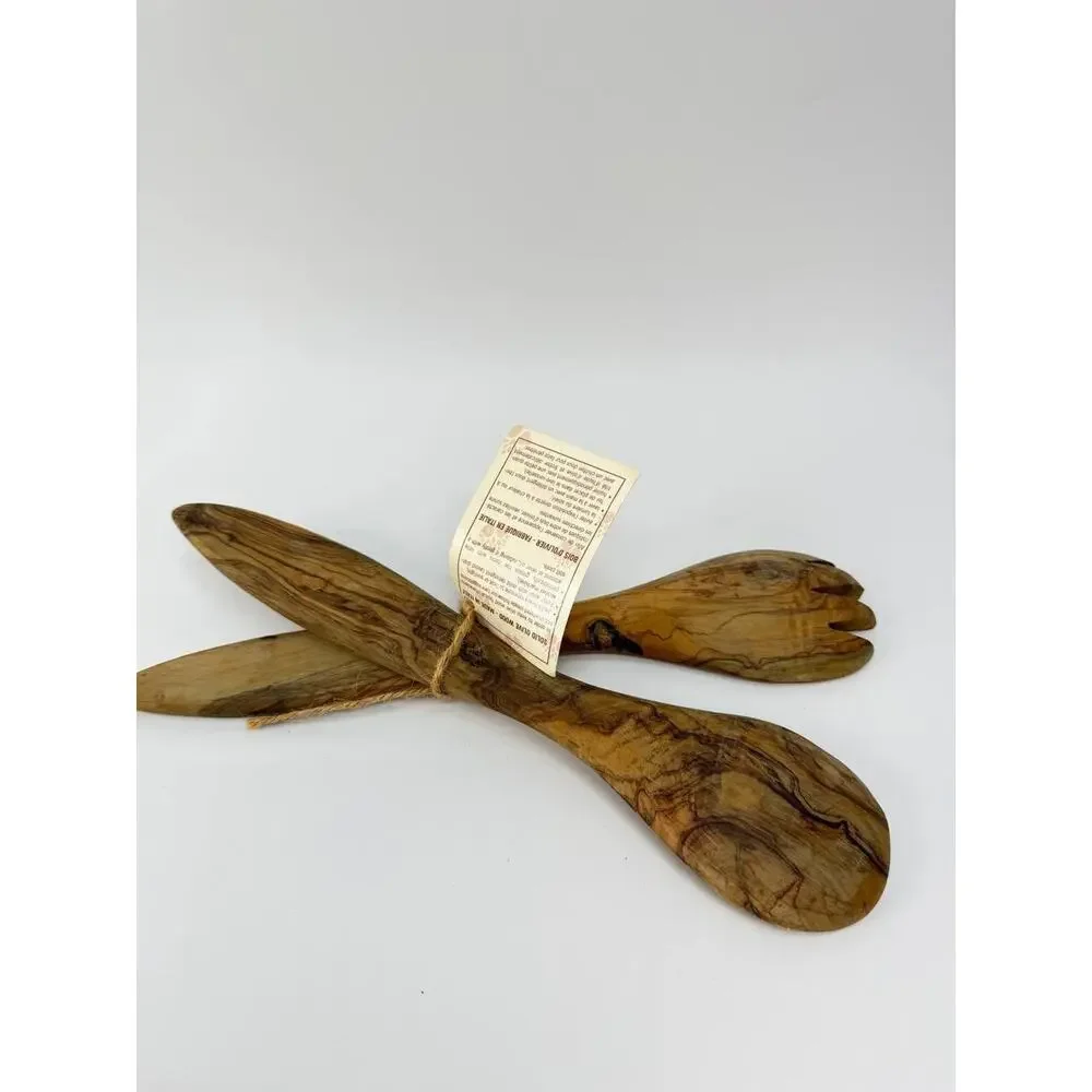 Arte Legno Olive Wood Utensils Set 2 Italy Spoon Fork Spatula Kitchen Tool